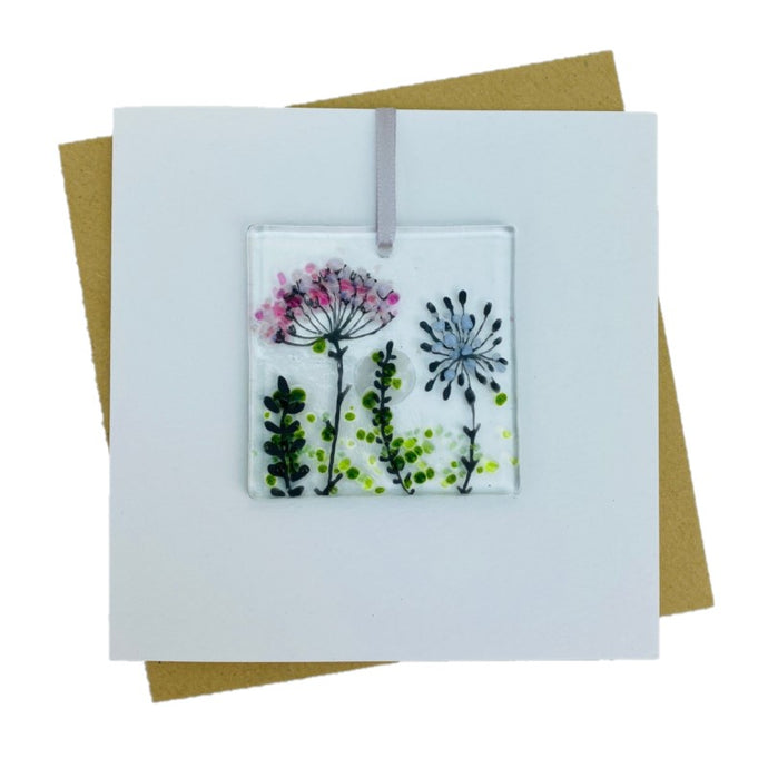 Wild Flowers card with fused glass art decoration