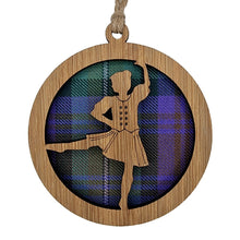 Load image into Gallery viewer, Round hanging plaque with a tartan background