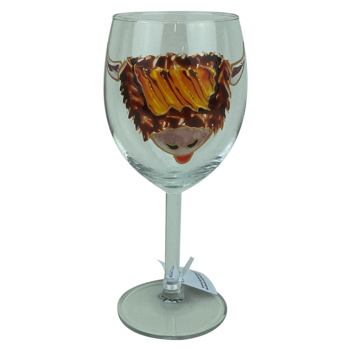 Wine Glass with a hand painted Highland Cow design