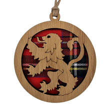 Load image into Gallery viewer, Round hanging plaque with a tartan background