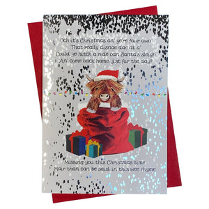 Scottish Christmas Card. Features a poem and Santa Coo design on the front.