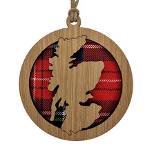Load image into Gallery viewer, Round hanging plaque with a tartan background