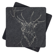 Load image into Gallery viewer, Slate Coasters featuring engraving. designed cut and boxed in Scotland
