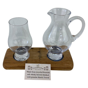 Whiskey Glass Gift Set with Whiskey Glass and Pourer on a wooden base