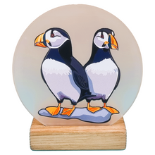 Load image into Gallery viewer, Wooden Tea Light Candle Holder with Puffins Design
