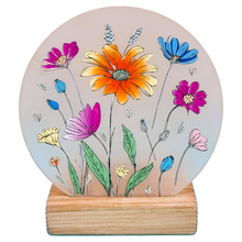 Load image into Gallery viewer, Wooden Tea Light Candle Holder with Wildflower Design
