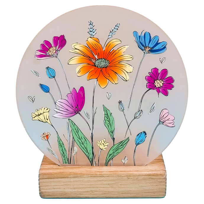 Wooden Tea Light Candle Holder with Wildflower Design