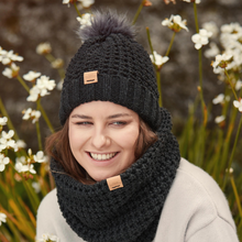 Load image into Gallery viewer, Aran Popcorn Bobble Hat Charcoal
