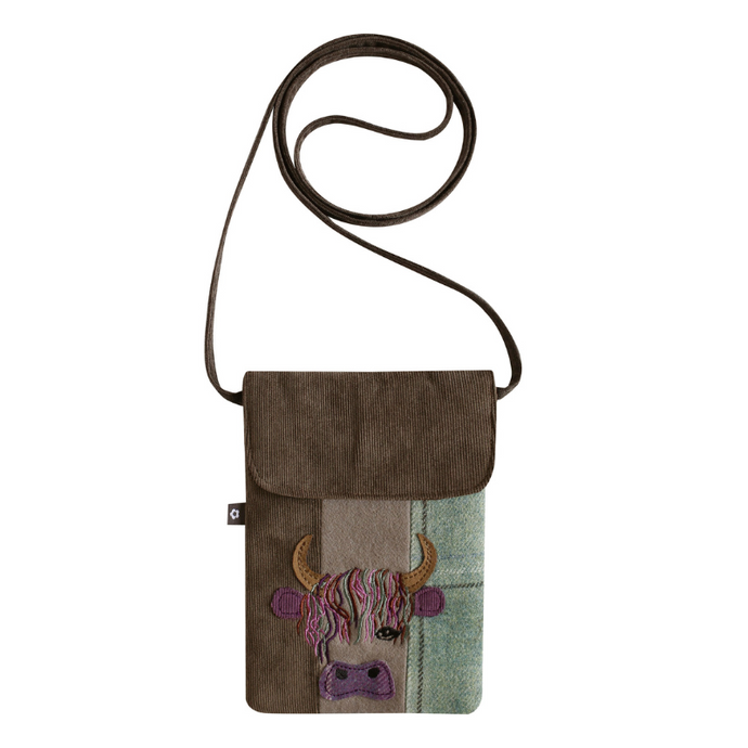 Tweed Highland Cow Applique Sling Bag
