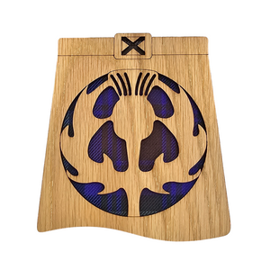 Kilt Shaped Wooden Mug Coaster  with tartan background