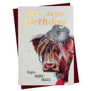 Highland Cow with glitter hat card