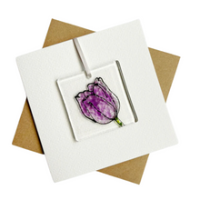 Load image into Gallery viewer, Tulip card with fused glass art decoration
