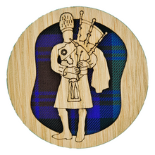 Load image into Gallery viewer, Wooden Mug Coaster with design of a piper
