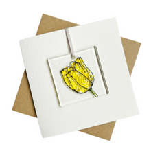 Load image into Gallery viewer, Tulip card with fused glass art decoration
