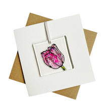 Load image into Gallery viewer, Tulip card with fused glass art decoration
