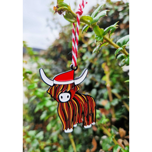 Christmas Highland Coo Enamel Charm Card