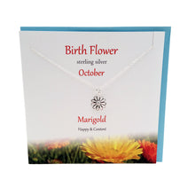 Load image into Gallery viewer, October Birth flower Marigold silver necklace | The Silver Studio Scotland
