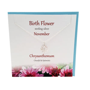 November Birth flower Chrysanthemum silver necklace | The Silver Studio Scotland