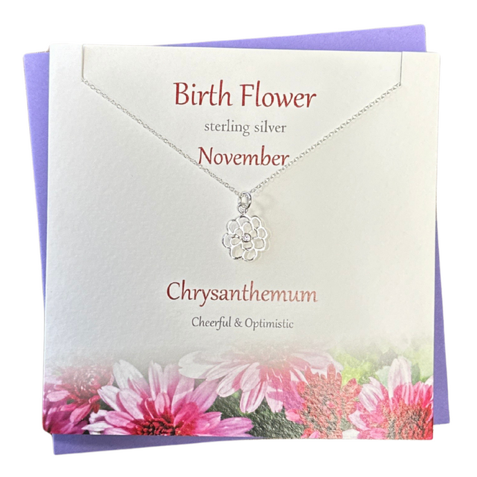 November Birth flower Chrysanthemum silver necklace | The Silver Studio Scotland