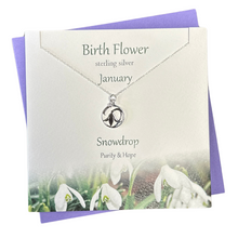 Load image into Gallery viewer, January Birthflower Snowdrop silver necklace | The Silver Studio Scotland
