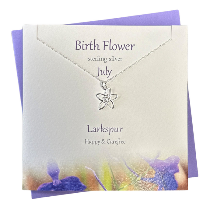 July Birth flower Larkspur silver necklace | The Silver Studio Scotland