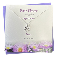 Load image into Gallery viewer, September Birth flower Aster silver necklace | The Silver Studio Scotland
