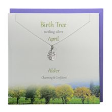 Load image into Gallery viewer, April Birth Tree Alder silver necklace | The Silver Studio Scotland
