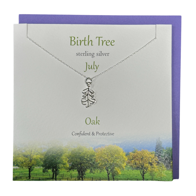 July Birth Tree Oak silver necklace | The Silver Studio Scotland