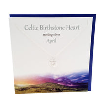 Load image into Gallery viewer, Celtic Birthstone silver pendant | April Diamond white crystal
