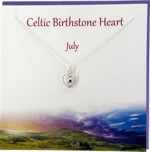 Load image into Gallery viewer, July Celtic Birthstone Ruby crystal necklace | The Silver Studio Scotland
