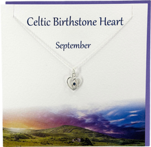 Load image into Gallery viewer, September Celtic Birthstone Sapphire crystal necklace | The Silver Studio Scotland
