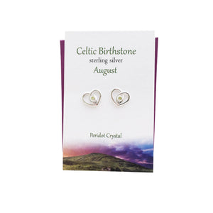 Celtic Birthstone Heart August silver stud earrings | The Silver Studio