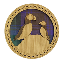 Load image into Gallery viewer, Wooden Mug Coaster with design of two Puffins
