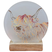 Load image into Gallery viewer, Wooden Tea Light Candle Holder with Highland Cow Design
