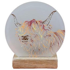 Wooden Tea Light Candle Holder with Highland Cow Design