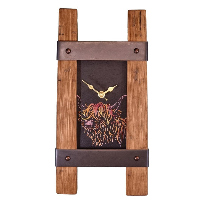 Wooden Clock Gift with slate Clock Face and metal border