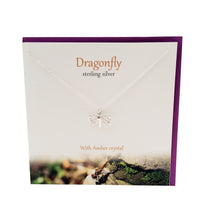 Load image into Gallery viewer, Dragonfly with Amber Crystal silver necklace | The Silver Studio Scotland
