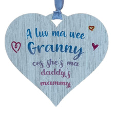 Load image into Gallery viewer, Wooden heart plaque with Granny engraved Design
