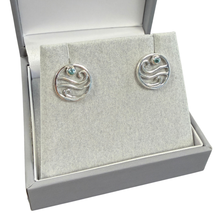 Load image into Gallery viewer, Coastal Blue Sterling Silver stud earrings featuring a blue crystal from Glenna Jewellery.
