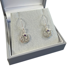 Load image into Gallery viewer, Highland Garden Sterling Silver drop earrings featuring a purple crystal from Glenna Jewellery.
