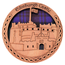 Load image into Gallery viewer, Edinburgh Castle Wooden Mug Coaster with design of edinbrgh castle
