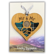 Load image into Gallery viewer, Lucky Sixpence Heart wooden plaque with Mr &amp; Mr
