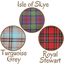 Load image into Gallery viewer, Round hanging plaque with a tartan background
