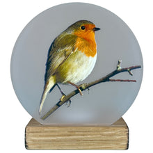 Load image into Gallery viewer, Wooden Tea Light Candle Holder with Robin Design
