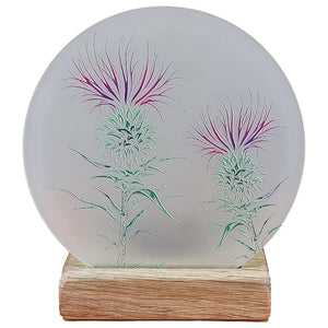 Wooden Tea Light Candle Holder with Thistle Design