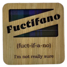 Load image into Gallery viewer, Fuctifano wooden coaster with tartan background 
