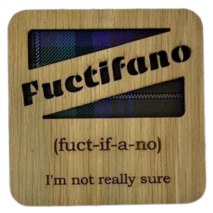 Fuctifano wooden coaster with tartan background 