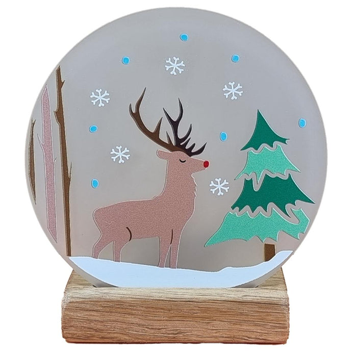 Wooden Tea Light Candle Holder with Christmas Stag Design