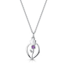 Load image into Gallery viewer, Scottish Thistle Amethyst Crystal silver pendant | Glenna Jewellery 
