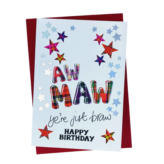 Funny Scottish Birthday Cards for Mums with Star and Tartan Design